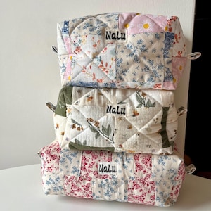 Trousse de maquillage en 3 modèles différents | matelassée et rembourrée | boîte de trousse de maquillage en tissu | pièces uniques en patchwork | trousse de toilette cousue à la main
