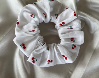 Scrunchie I 4 tallas 100% algodón I lazo para el pelo de tela blanco rojo cereza xxl niños normales pequeños grandes pelo grueso y fino cereza fruta