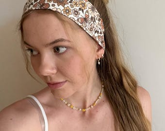 Elastic headband for women, 2 sizes | Floral and colorful headband | Handmade jersey headband | Wide, soft, stretchy | Yoga and sports headband
