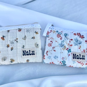 Bolsa de cartão pequena bolsa de moedas para bolsa com renda | Porta-moedas acolchoado | musselina floral | Algodão | Mini carteira