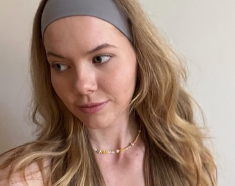 Elastic headband for women, 2 sizes | Basic grey headband | Handmade jersey headband | Wide, soft, stretchy | Yoga/sports headband