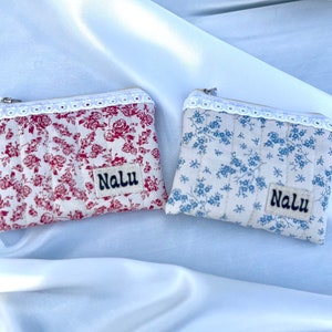 Bolsa de cartão pequena bolsa de moedas para bolsa com renda | Porta-moedas acolchoado | bege floral | Algodão | Mini carteira