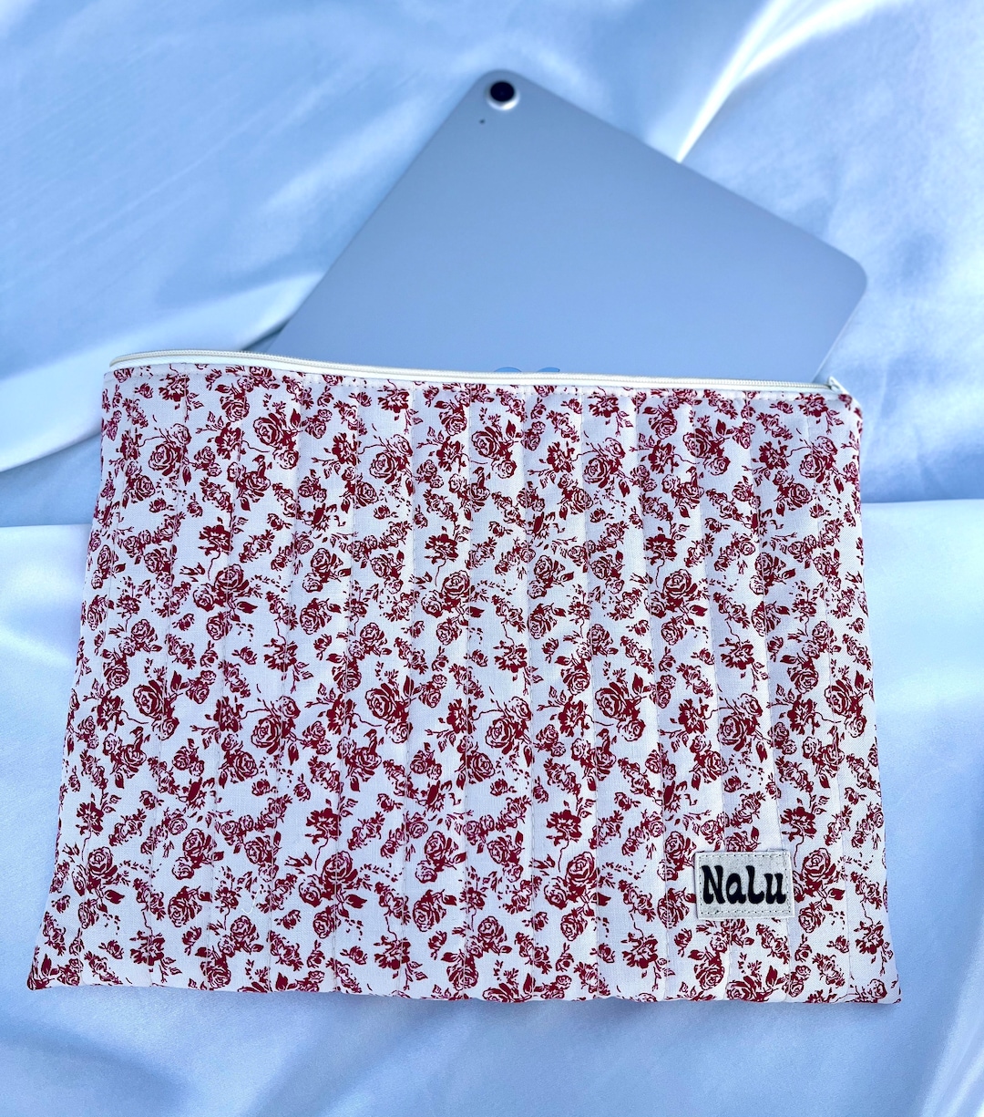 IPad Laptop Tablet Case, Sewn Quilted Case, Gift for Her, Red Beige ...