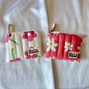 Monedero tarjetero pequeño para bolso con encaje | Monedero acolchado | flores rosa blanco floral | Algodón | Mini billetera