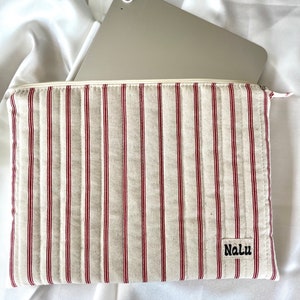 IPad Laptop Tablet HülleTasche genäht quilted case gesteppt Geschenk für Sie rot beige Baumwolle gepolstert drei Größen Streifen Scandi