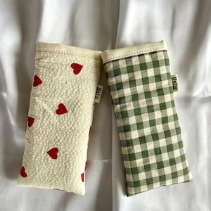 Étui à lunettes, sac à lunettes pour lunettes de soleil, lunettes de lecture, rembourré, cousu en coton différents modèles cœurs vérifier vert rouge beige