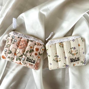 Tarjetero pequeño monedero para bolso con encaje | Monedero acolchado | muselina floral | Algodón | Mini billetera