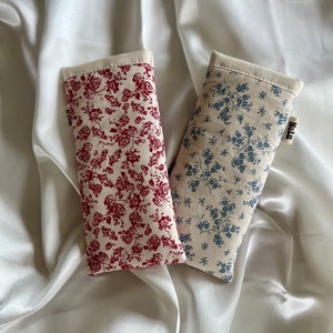 Étui à lunettes, sac à lunettes pour lunettes de soleil, lunettes de lecture, rembourré, cousu en coton | divers motifs fleurs rouge bleu cottagecore