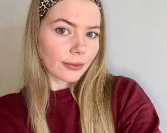 Elastische hoofdband voor dames, 2 maten | Hoofdband met luipaardprint | Handgemaakte jersey hoofdband | Breed, zacht en rekbaar | Yoga/sport hoofdband