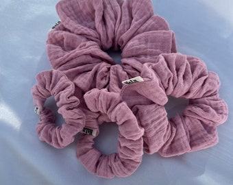 Scrunchie I 4 Größen aus Musselin 100% Baumwolle I rosa pink rosé I Stoff Haargummi xxl normal kinder klein groß dickes & dünnes Haar