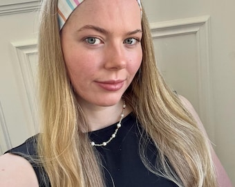 Elastic headband for women, 2 sizes | Striped pastel headband | Handmade jersey headband | Wide, soft, stretchy | Yoga/sports headband