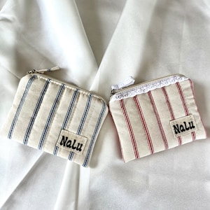 Bolsa de cartão pequena bolsa de moedas para bolsa com renda | Porta-moedas acolchoado | listras escandinavas | Algodão | Mini carteira