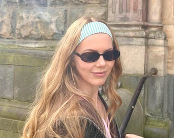 Jersey headband, 2 sizes, stiffened, handmade, yoga headband, sports, yoga, ear warmer, sweatband, striped, basic headband, cotton, white, blue