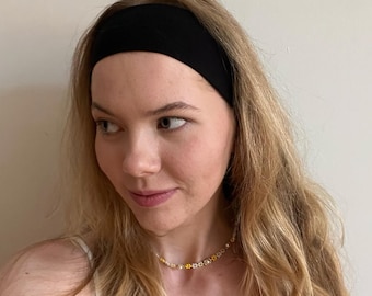 Elastic headband for women, 2 sizes | Basic black headband | Handmade jersey headband | Wide, soft, stretchy | Yoga/sports headband