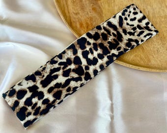 Elastic headband for women, 2 sizes | Leopard print headband | Handmade jersey headband | Wide, soft, stretchy | Yoga/sports headband