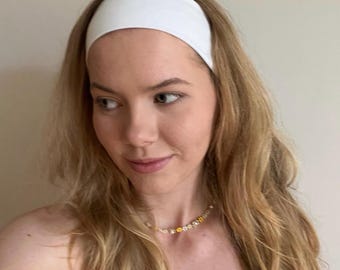 Elastic headband for women, 2 sizes | Basic white headband | Handmade jersey headband | Wide, soft, stretchy | Yoga/sports headband