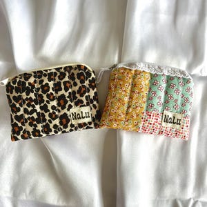 Tarjetero pequeño monedero para bolso con encaje | Monedero acolchado | Leo patchwork colorido marrón | Algodón | Mini billetera