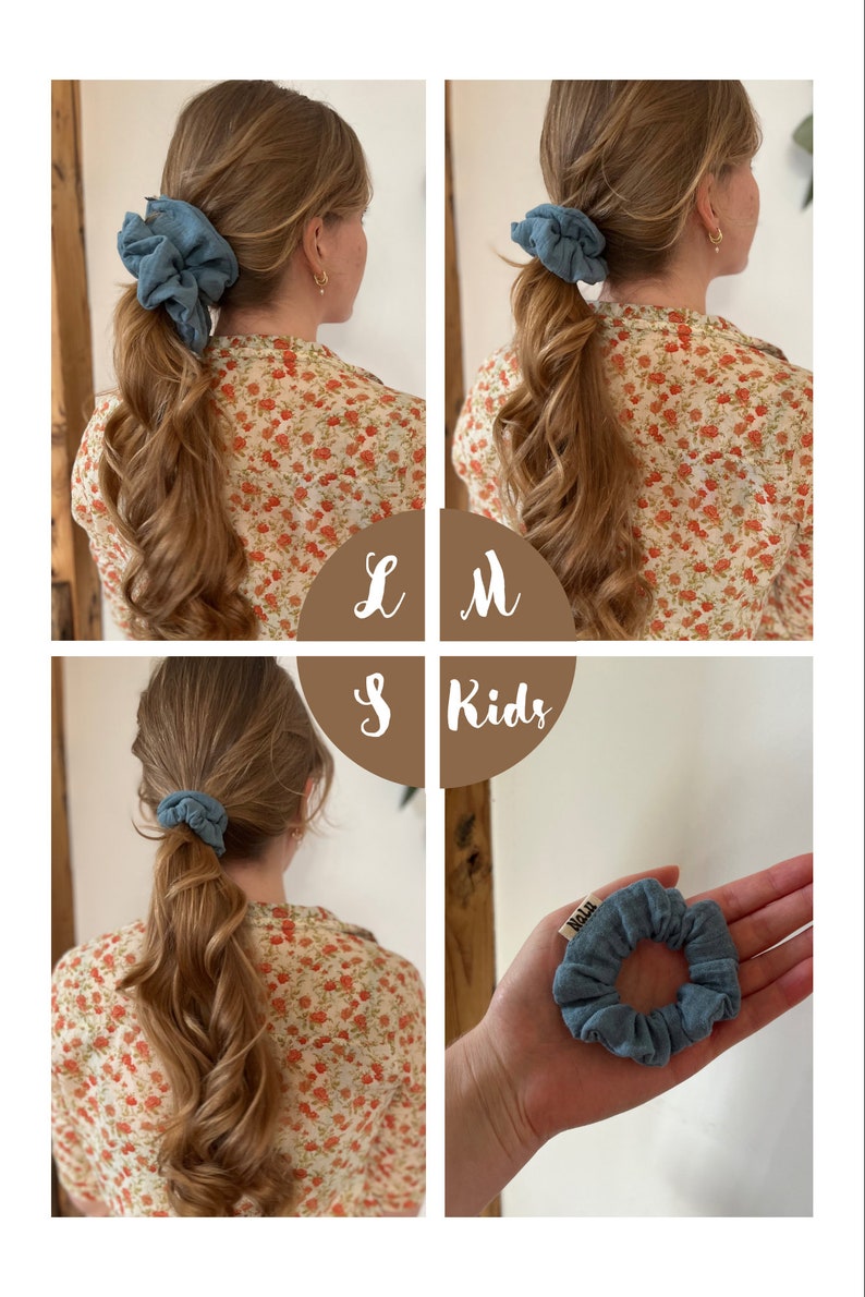 Scrunchie I 4 Größen aus Musselin 100% Baumwolle I grün blumen I Stoff Haargummi xxl normal kinder klein groß dickes & dünnes Haar Bild 5