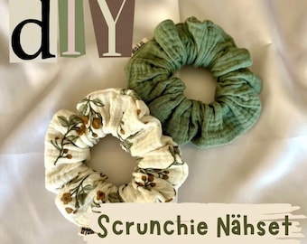 DIY sewing kit 2 scrunchies hair tie - material with video instructions - set for sewing yourself - many fabrics to choose from - medium size