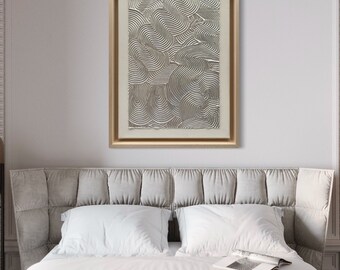 Einzigartige minimalistische Textured Art Wandkunst in silber strukturiert Eichen-Holz Rahmen