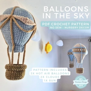 Schema all'uncinetto per mongolfiere – Decorazione per cameretta, nuvole e sole (schema PDF)