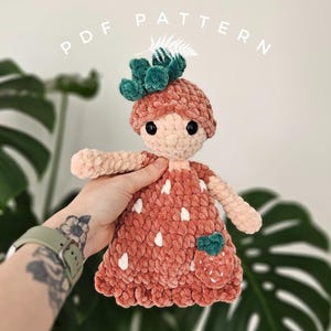 Strawbaby Lovey - PDF Crochet Pattern - Strawberry Doll Snuggler