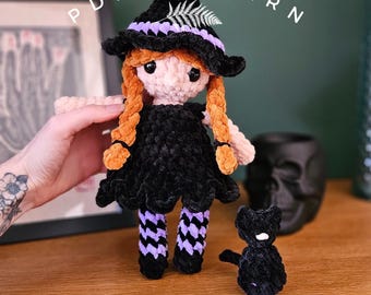 Witch Plush & Salem Cat Crochet Pattern: Halloween Plushie (PDF Pattern)