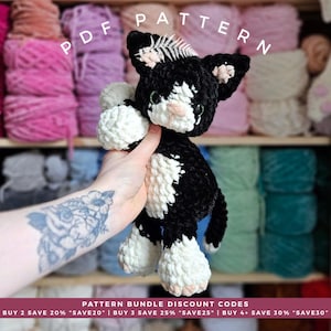 Tux the Tuxedo Cat - PDF Crochet Pattern - LOW SEW Kitty Plushie / Stuffie, Soft Toys