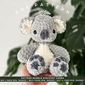 Kip Koala - PDF Crochet Pattern - LOW SEW Koala Bear Plushie / Stuffie, Soft Toy