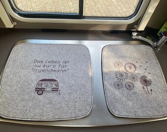 Camping hob cover/sink cover made of felt for Bürstner caravans/motorhomes with embroidered design