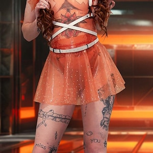 Rhinestone Skater Skirt Latex Unique Glitter | JU!CY |