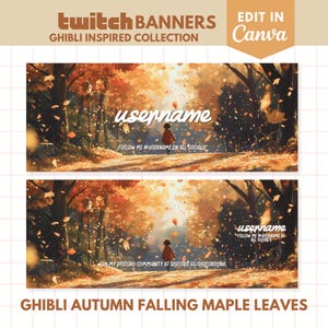 Ghibli Studio Autumn Twitch Banner Vtuber Header Editable Customizable Twitch Stream Header Banner for Canva Plant Maple Fall Aesthetic