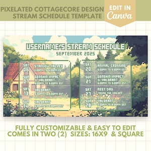 Stream Schedule Vtuber Template Editable Customizable Twitch Banner for Canva Cottagecore Cozy Ghibli Studio Inspired Green Brown Beige