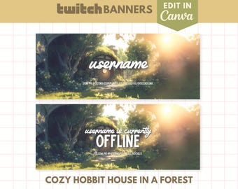 Cozy Hobbit House Twitch Banner: Ghibli-Inspired, Customizable (Canva Template)
