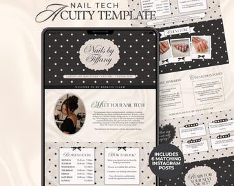 Coquette Acuity Template Nagels Nagelstyliste met Instagram-postbundel Planning Boekingspagina Website Moderne Zwarte Artiest Kalender