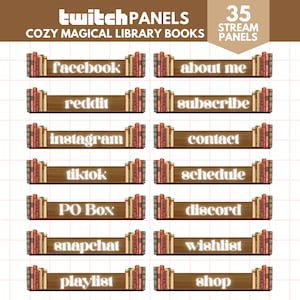 Cozy Library Twitch Panels, Whimsical Book Design (Digital Download)
