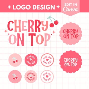 Editable Logo in Red Pink Bright Colors Aesthetic Logo Design Customizable Colors Branding Logo Boutique Shop Small Business Logo - COT