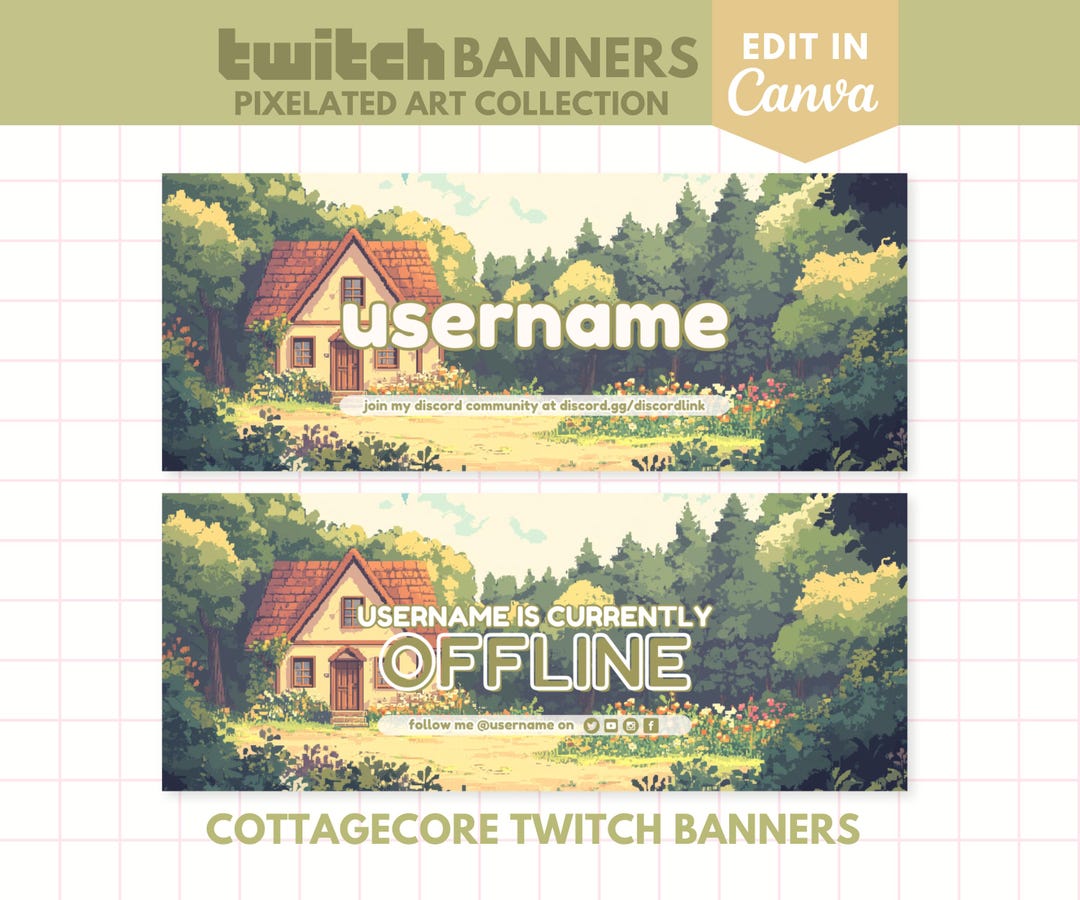 Cottagecore Twitch Banner Cozy Pixelated Cottage Editable In Canva Cottagecore Twitch Banner Cozy Pixelated Cottage Editable In Canva