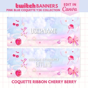 Coquette Y2K Twitch Banner Template Cute Clouds Sparkles Editable Customizable Stream Header for Canva Template Pink Blue Y2K Kawaii Pastel