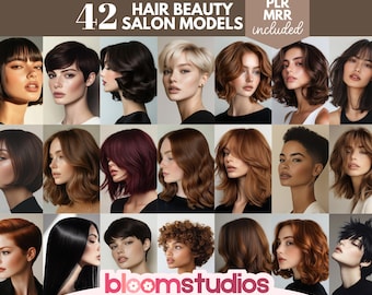 Pacchetto di foto stock di parrucchieri: modelle con capelli femminili, MRR PLR (download digitale)