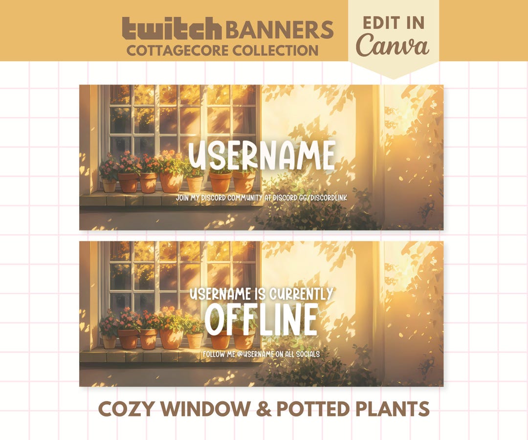 Cottagecore Twitch Banner Cozy Window Plants canva Template Etsy Cottagecore Twitch Banner Cozy Window Plants canva Template Etsy