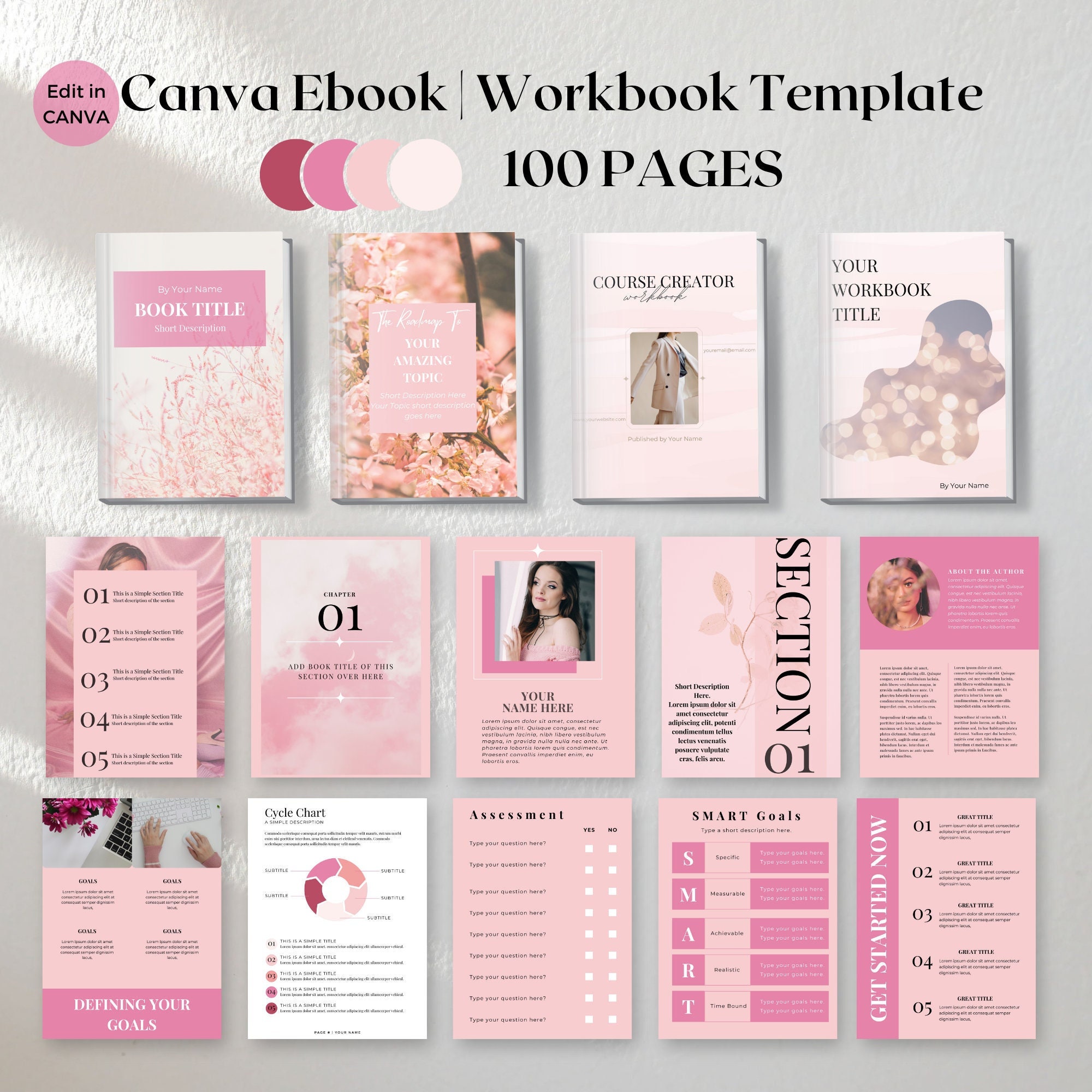 Canva Ebook Template Pink Workbook Template Ebook Pdf Ebook Cover ...