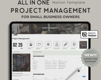 Notion Project & Client Management Template, Task Tracker Dashboard, Small Business Planner, Organize Projects, Workflows, Productivity Tool