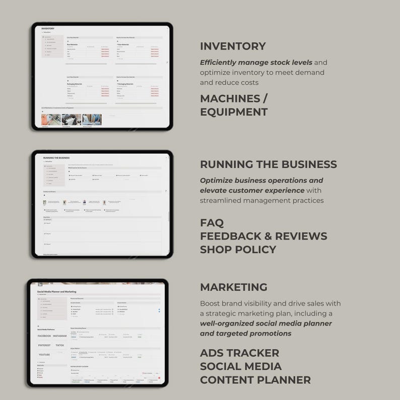 Business Inventory
Marketing
Branding
Social Media Content Planner