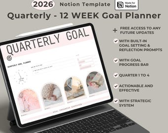 Planificador de 12 semanas, Plantilla de Notion, Planificador de objetivos trimestrales, Planificador de establecimiento de objetivos, Planificador de productividad, Tablero de visión, Seguimiento de objetivos, Planificador de 90 días