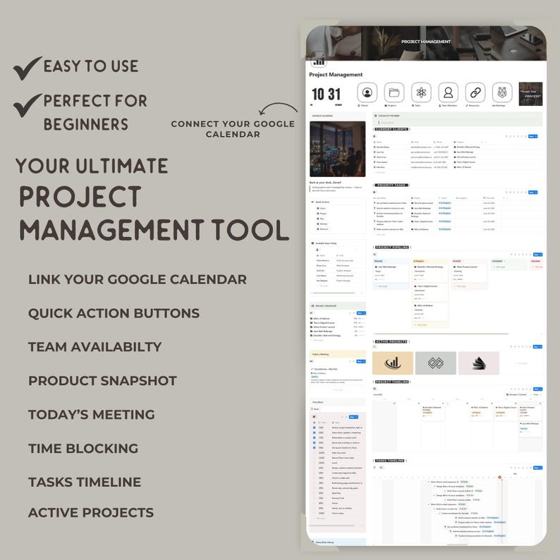 Clean and Minimalist Notion Dashboard for Business Organization