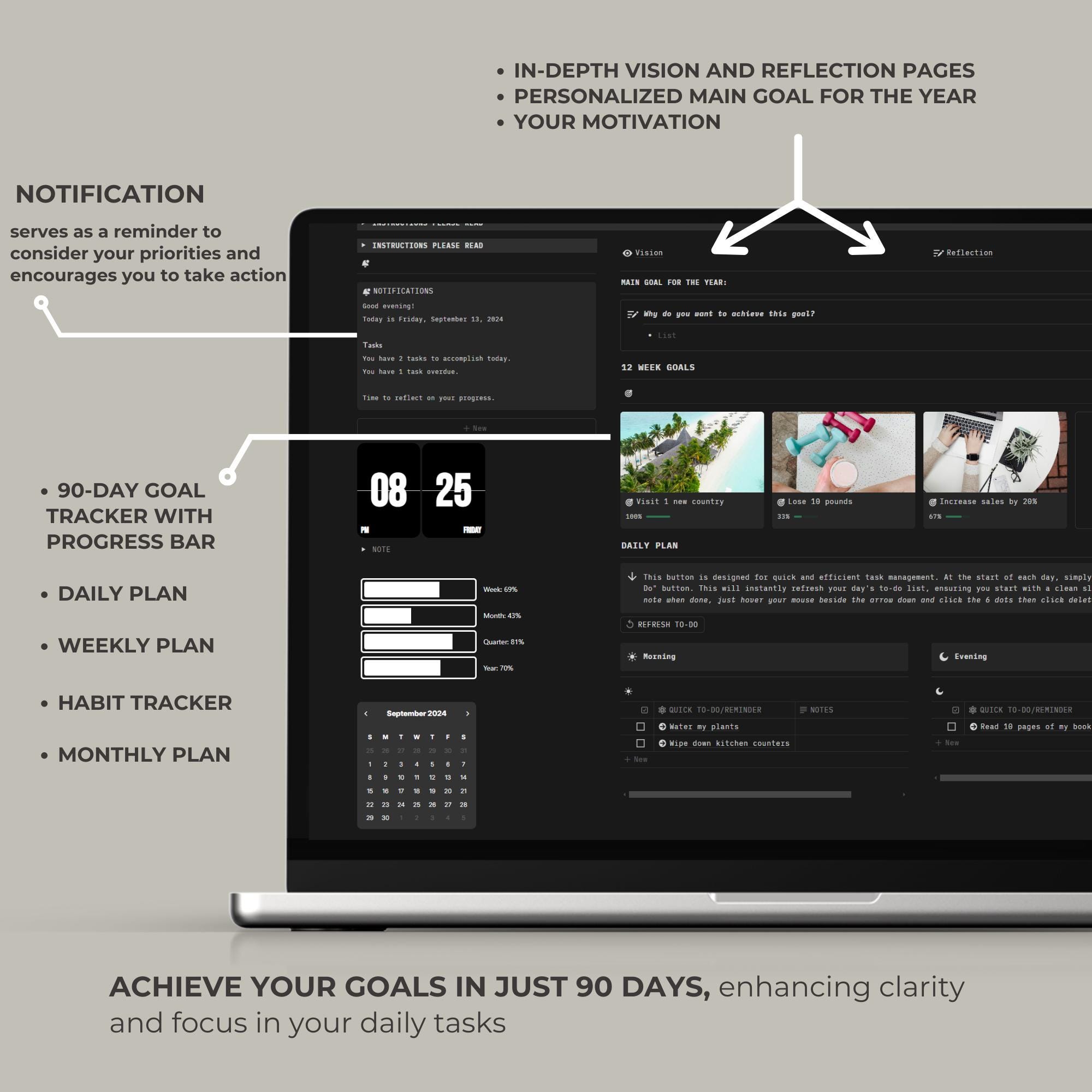 12 Week Goal Setting Productivity Planner 90-day Goal Planner Notion ...