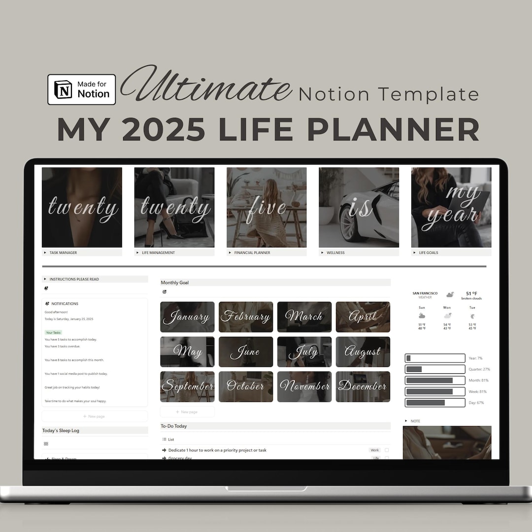 All in One Life Planner Notion Template - Minimalist & Aesthetic Notion ...