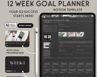 12 Week Goal Setting Productivity Planner 90-Day Goal Planner Notion Template Habit Tracker Goal Tracker Quarterly Planner Notion Dashboard