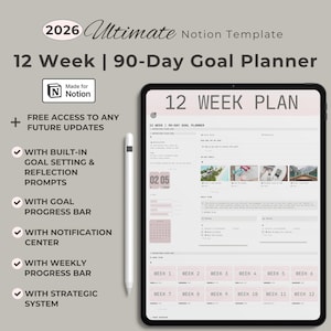 12-Wochen-Zielplaner Notion Vorlage Produktivität Ziel-Tracker Vierteljahresziel Einstellung Notion Projektmanagement Digitaler Planer Vision Board